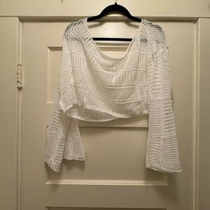 Solid Color Long Sleeves Hollow Out Versatile Beach Cover Up Top